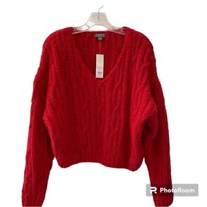 Cupcake Clothing Ltd. Red V-Neck Cable Pattern Sweater Size XL New With …